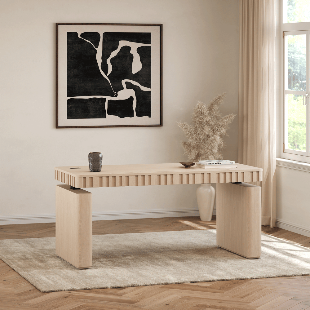 Aura 160 cm Whitewash Fluted Electric Adjustable Standing Desk window image