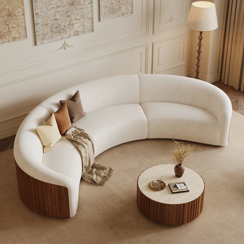 Aura 145" Linen Upholstered Curved Sofa with Light window image