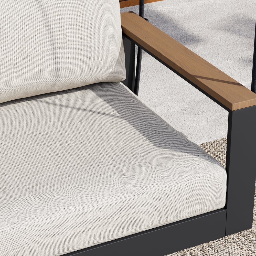 Tevara Outdoor Swing Sofa in Warm White with Cushion & Black Cover window image