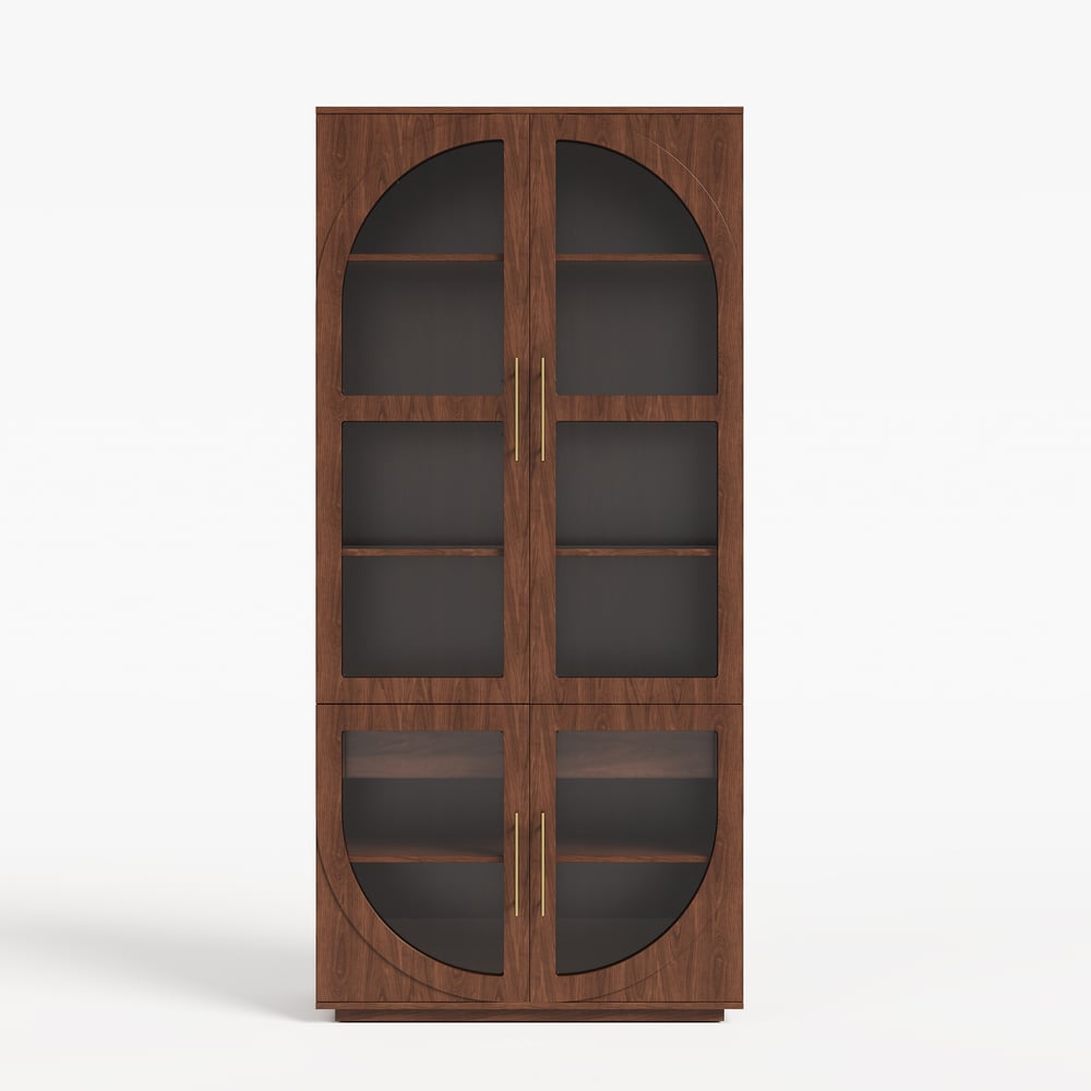 Arune Glass Tall Display Cabinet with Drawers & LED Light window image