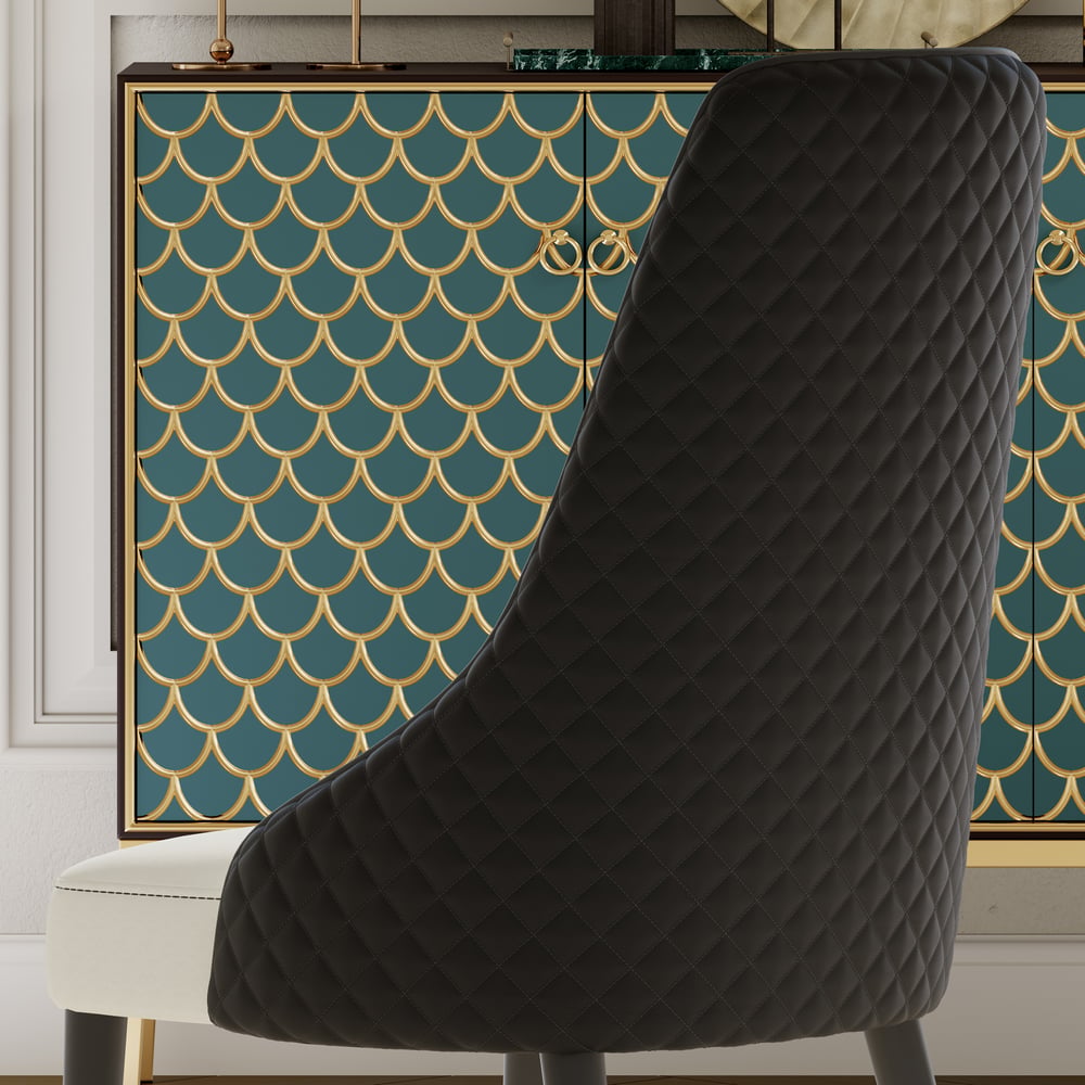 Diamic Black Faux Leather Dining Chairs with Upholstered, 2 Pieces window image