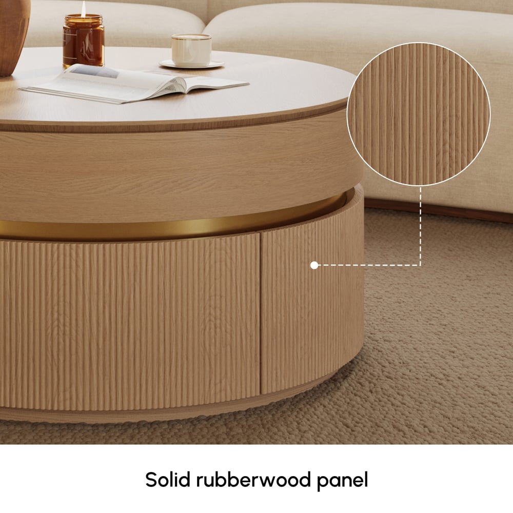 32" Fluted Lift-Top Round Coffee Table with 2 Drawers window image