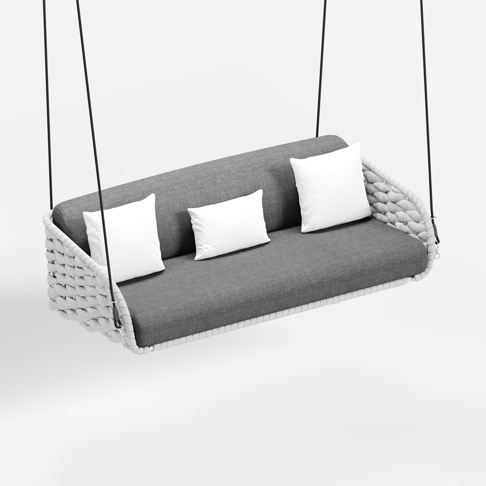 Cadeira Suspensa Tatta Outdoor em Alumínio com Trama de Corda e Almofada em Cinza Imagem da janela