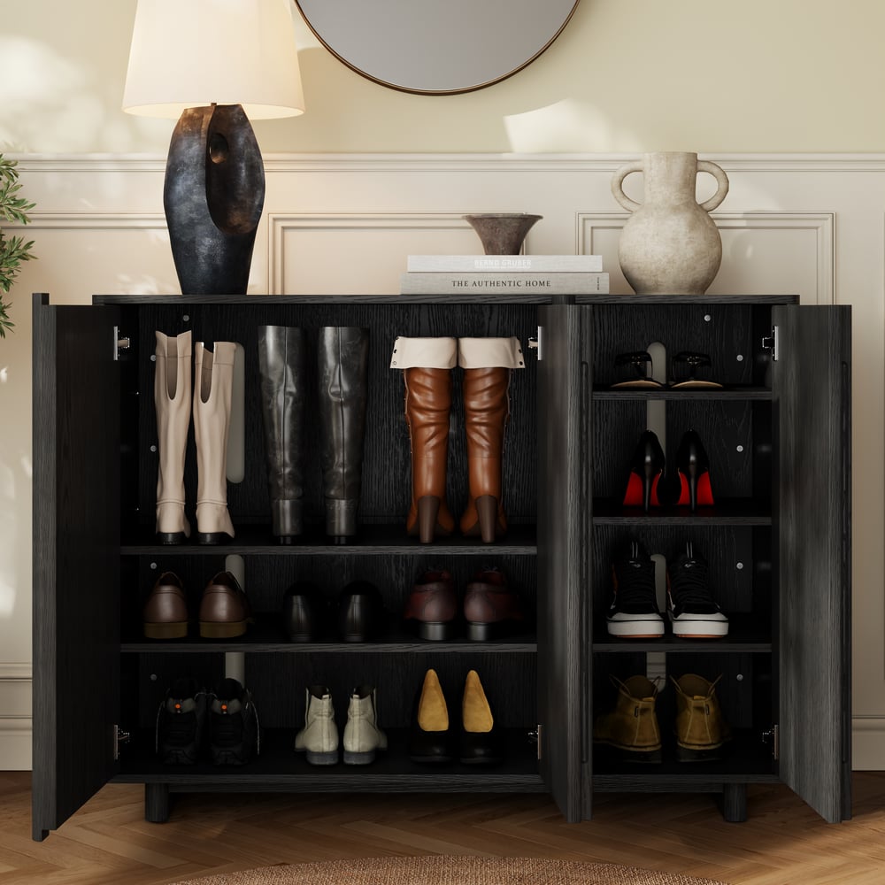 Lineva 48" Ash Wood Veneer Shoe Storage Fluted Entryway Cabinet window image