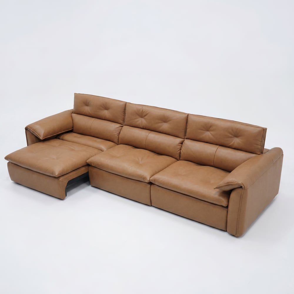 126" 3-Seater Genuine Leather Power Convertible Sleeper Sofa window image