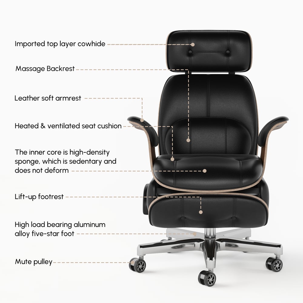 Black Genuine Leather Power Reclining Executive Office Chair Swivel Office Desk Chair window image