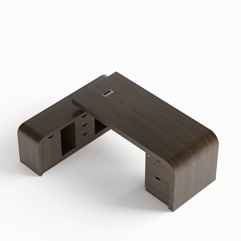 Chicent 71'' L-shaped Smoked Brown Computer Desk with Cabinet Left Hand window image