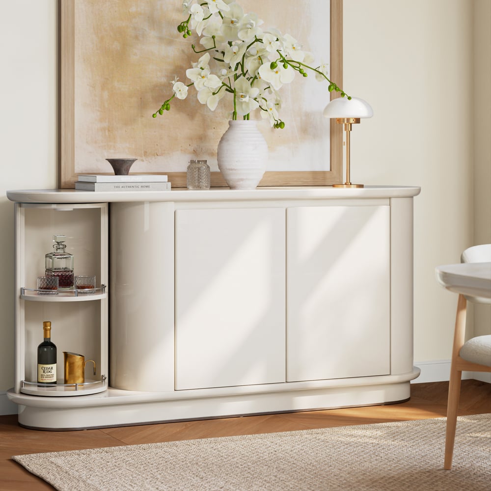 63" Faux Travertine Sintered Stone Sideboard window image