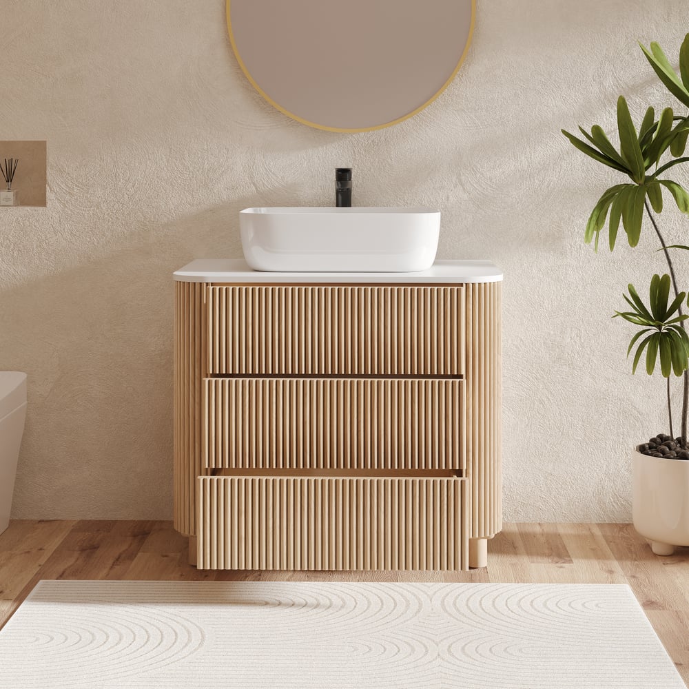 32" Fluted Single Bathroom Vanity with Vessel Sink Freestanding Design window image