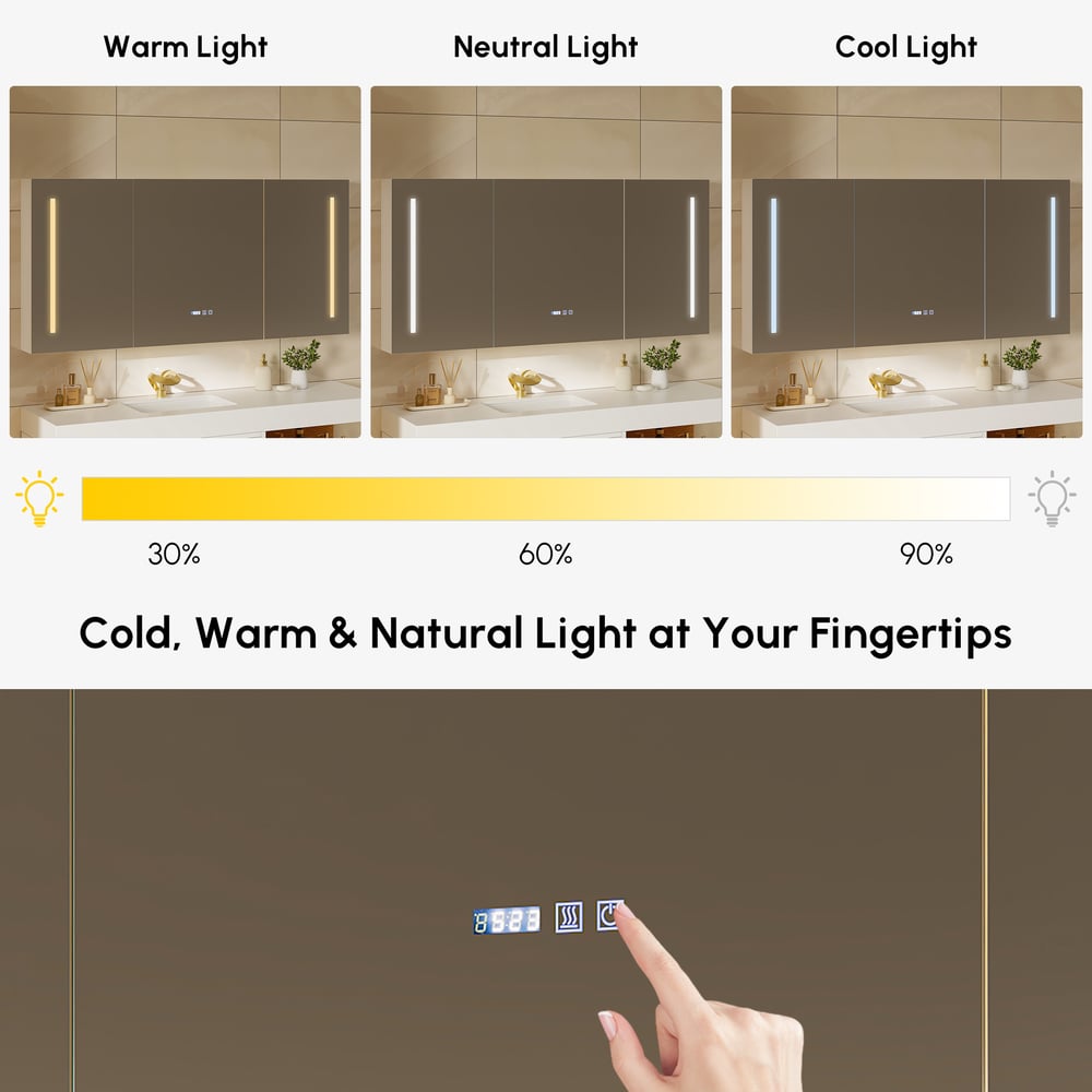 150cm LED Bathroom Medicine Cabinet with Anti-Fog, Dimmable Tri-Color Lighting window image