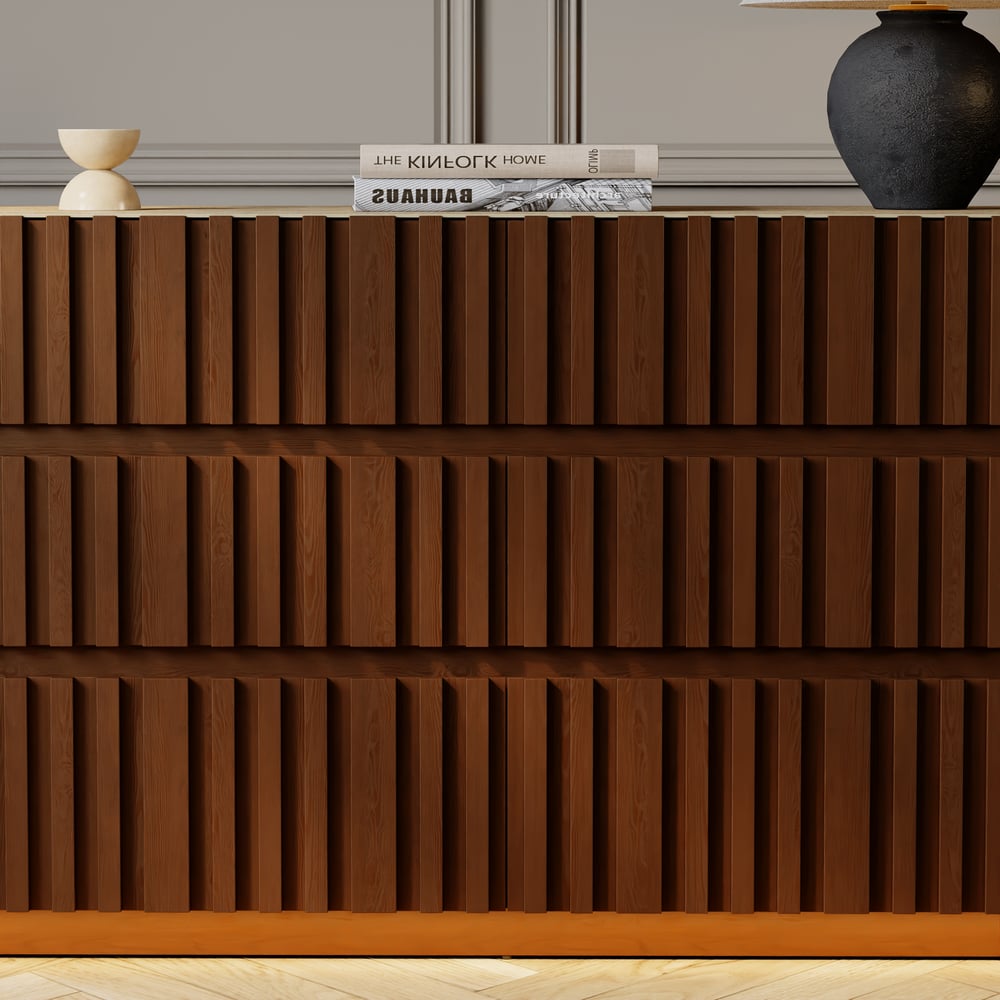 59" Walnut and Sintered Stone 6-Drawer Lighted Dresser window image