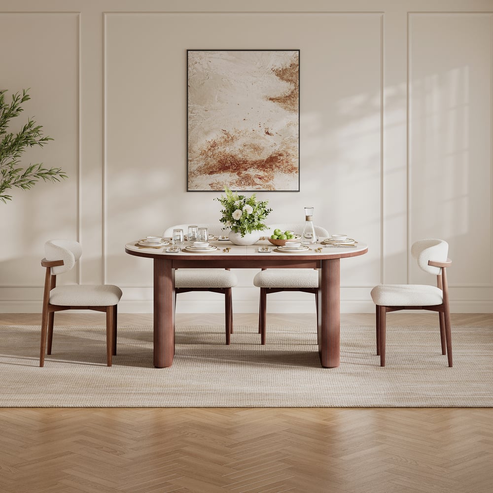 79"-95" Extendable Sintered Stone Dining Table Set with 6 Chairs window image