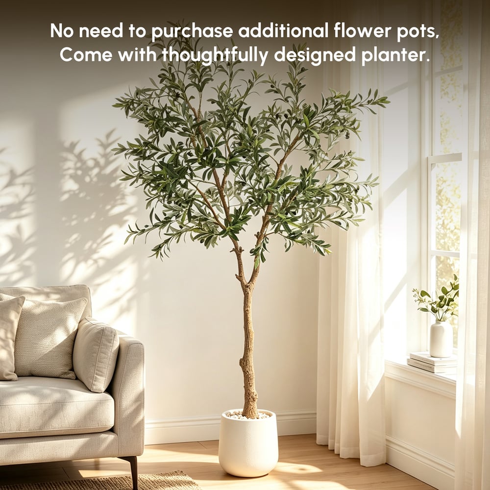 7ft Artificial Olive Tree with Planter and Decorative Pebbles window image