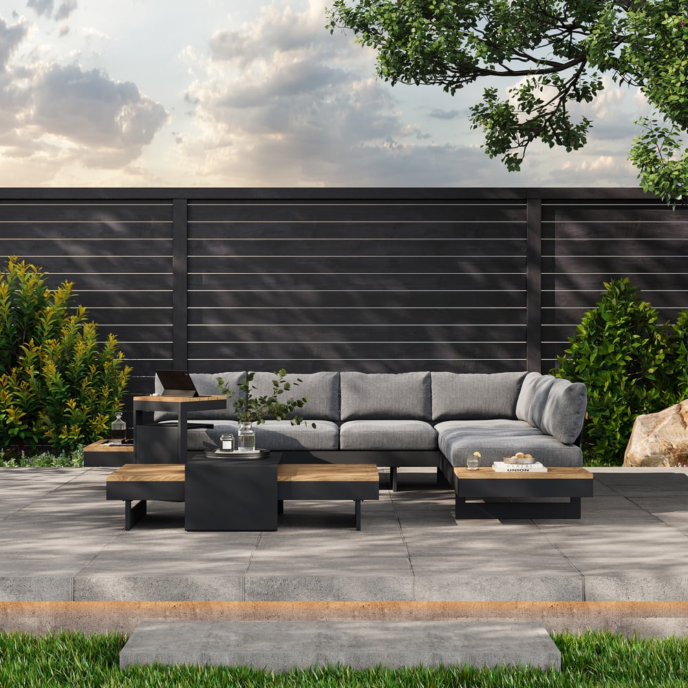 Tevara Outdoor Teak & Aluminum Solar Side Table (17") window image