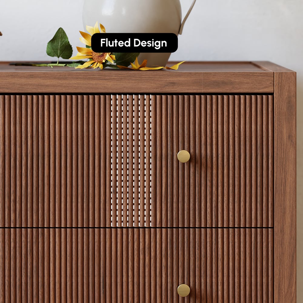 Stria 47" Fluted Natural 6-Drawer Dresser with Charging Station window image