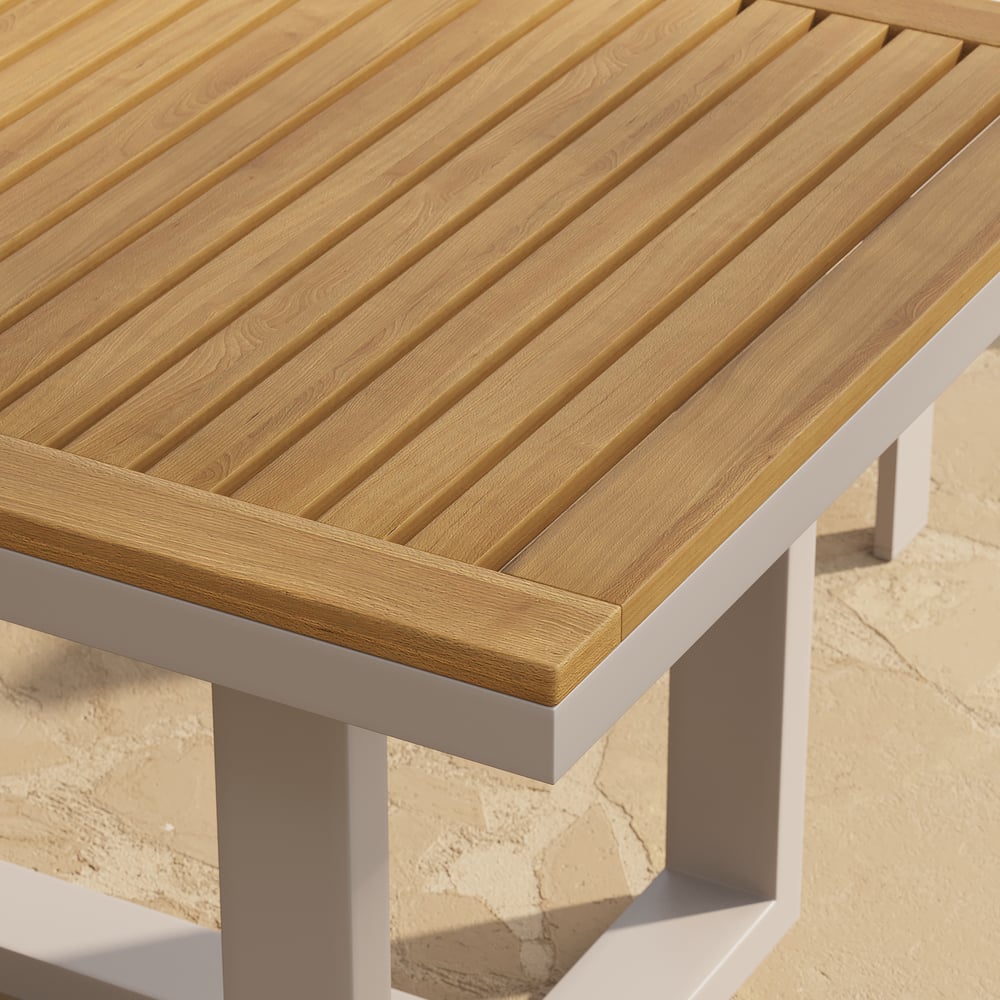 Tevara 6-Person Rectangle Teak & Aluminum Outdoor Patio Dining Table in Sand window image