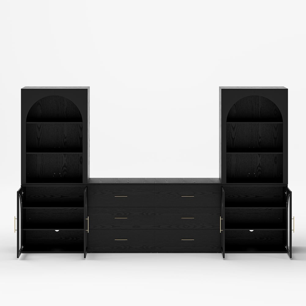 Arune 126"  Arched Glass Door 3-Piece Entertainment Center with Bookshelf window image