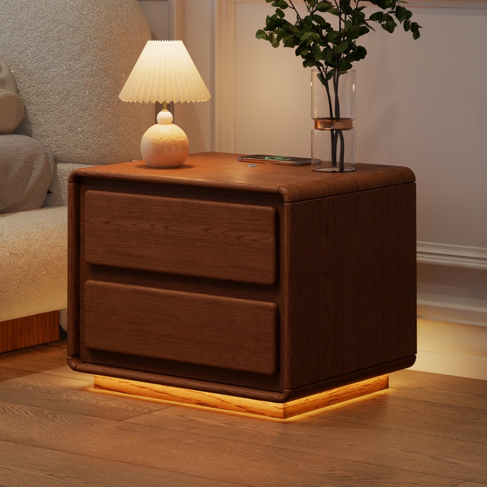 Haloa Walnut 2-Drawer LED Nightstand with Charging Station window image