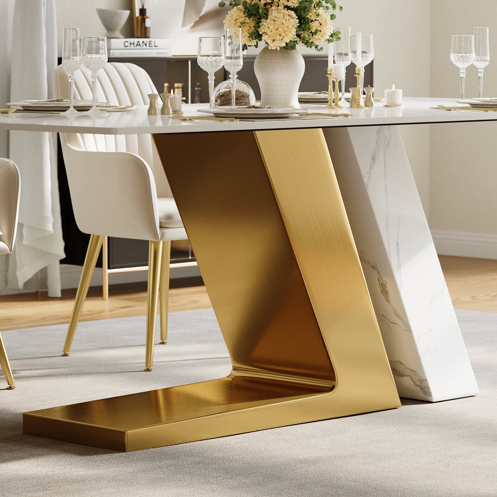 Dining Set 63" Modern Rectangle Sintered Stone Dining Table with 4 Chairs window image