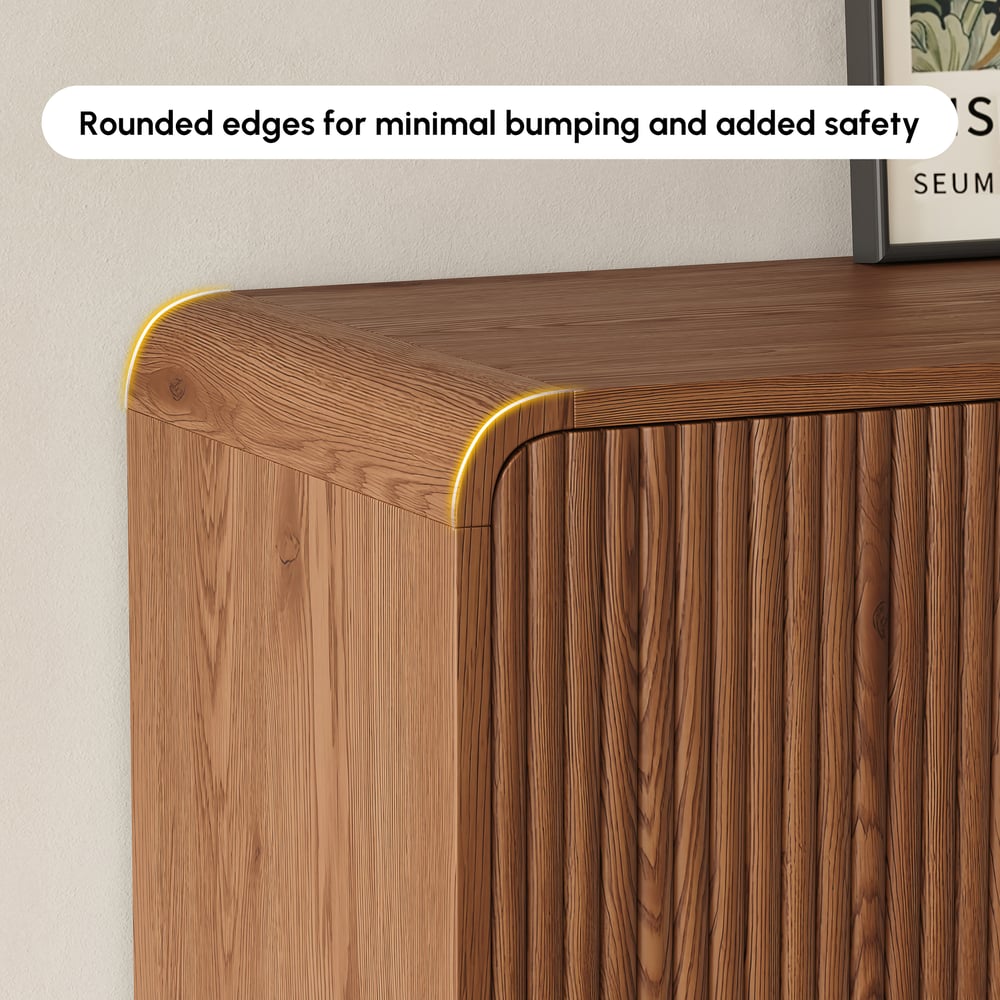 37" Ash Wood Veneer Fluted Shoe Storage Entryway Cabinet, Left Hand window image