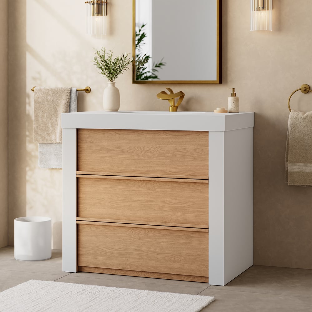36" Single Bathroom Vanity with Ceramic Sink, Sintered Stone Top window image