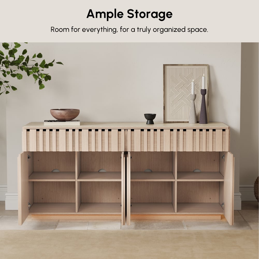 Aura 65" Ash Wood Slatted TV Stand with Sintered Stone Top window image