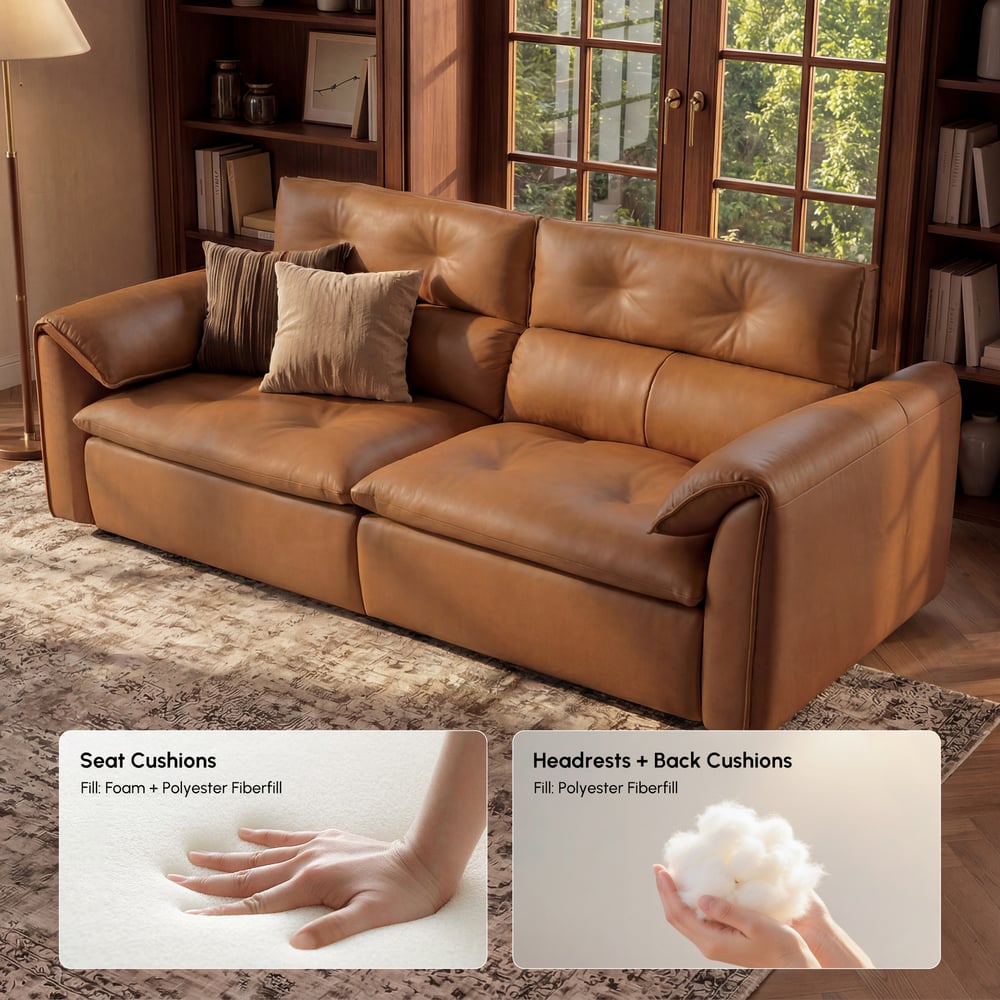 87" 2-Seater Genuine Leather Power Convertible Sleeper Sofa window image