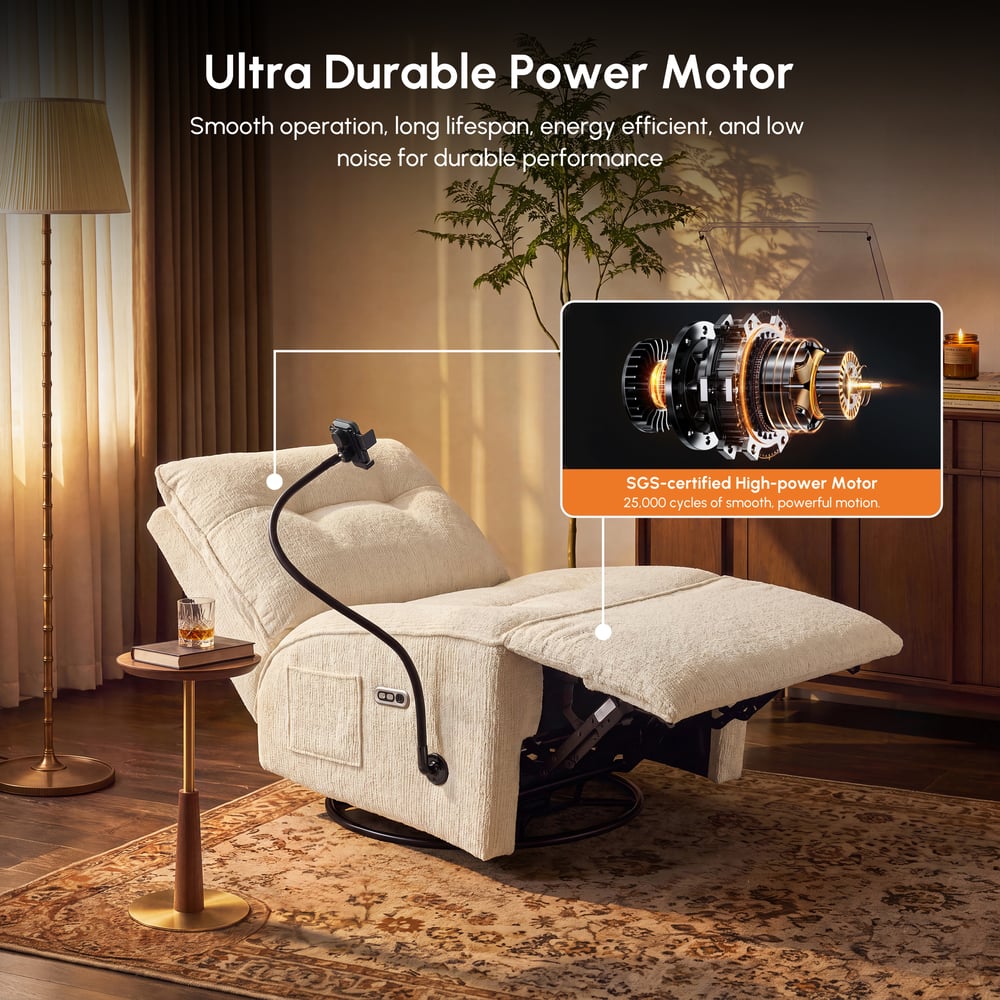 Performance Chenille Power Swivel Rocker Recliner Accent Chair with Phone Holder window image