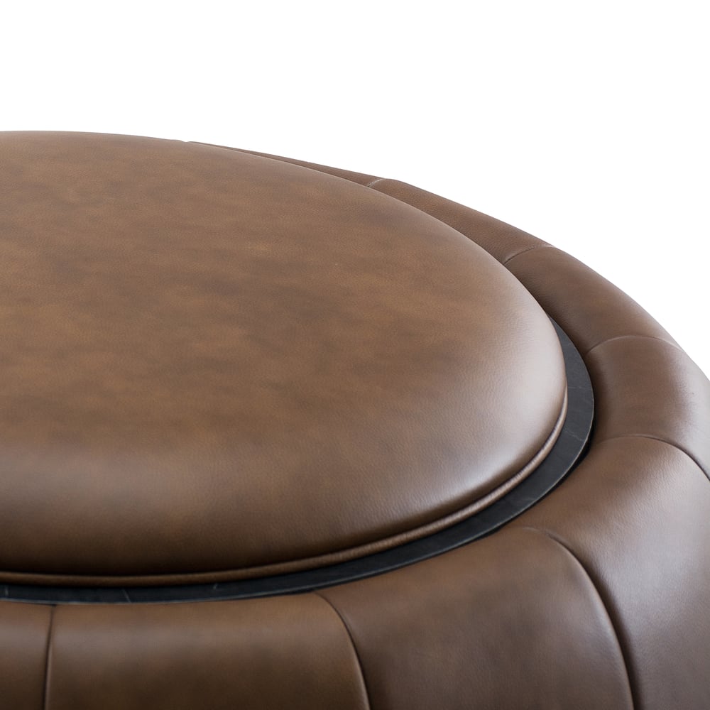 Modern 39" Round Performance Leather Ottoman Coffee Table with Hidden Storage window image