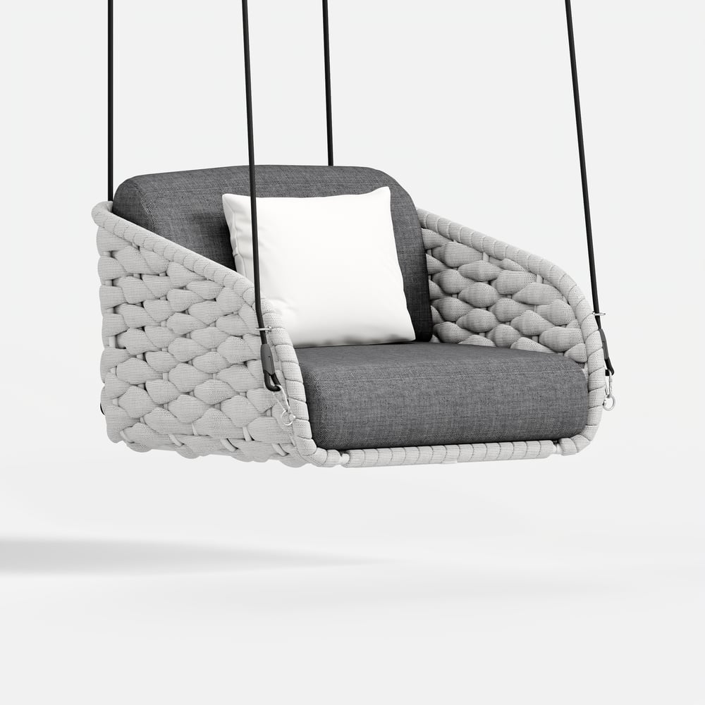 Cocaro Outdoor Rope Weave Aluminum Swing Chair with Cushion for 1 in Gray window image