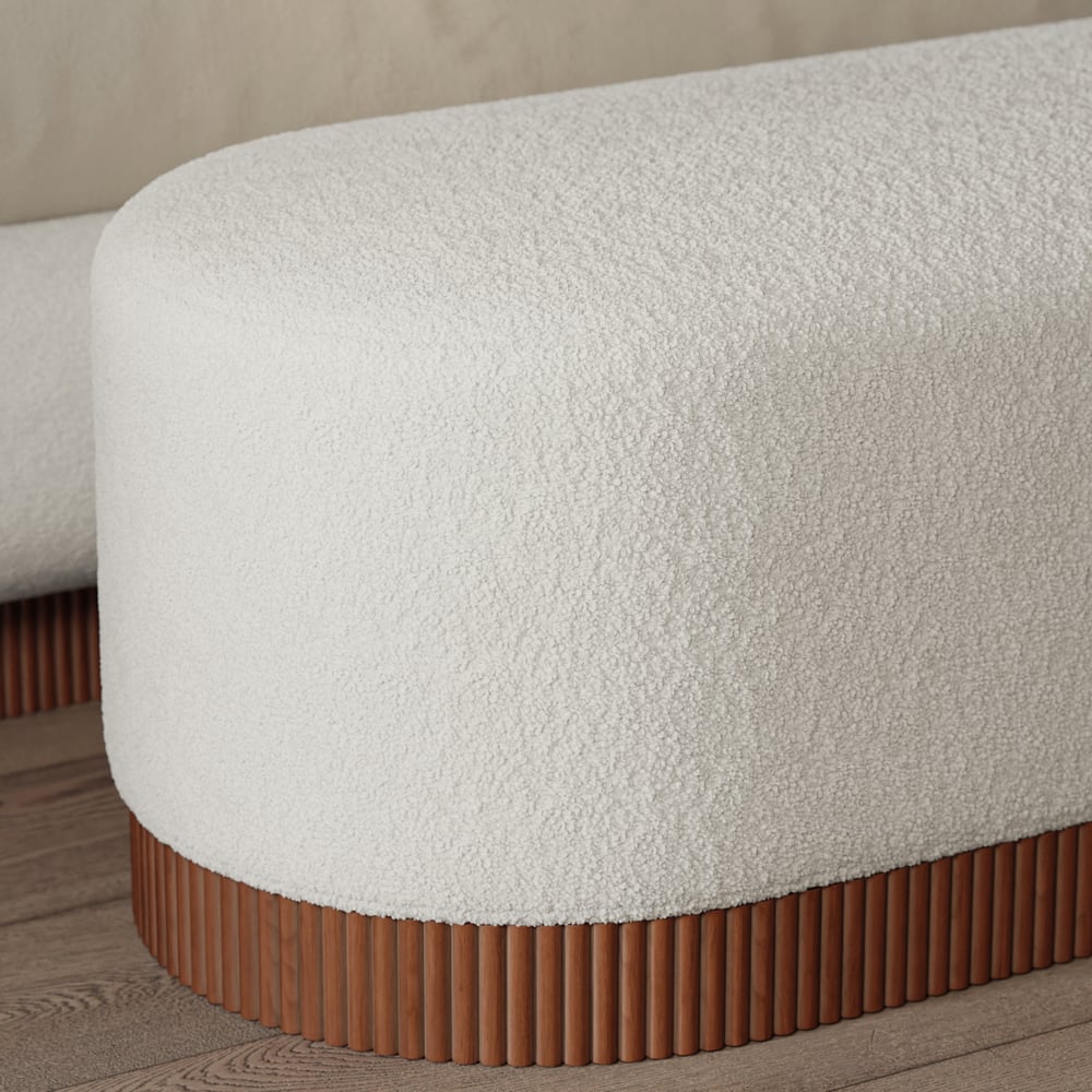 59"W Boucle Upholstered Bedroom Bench with Fluted Base window image