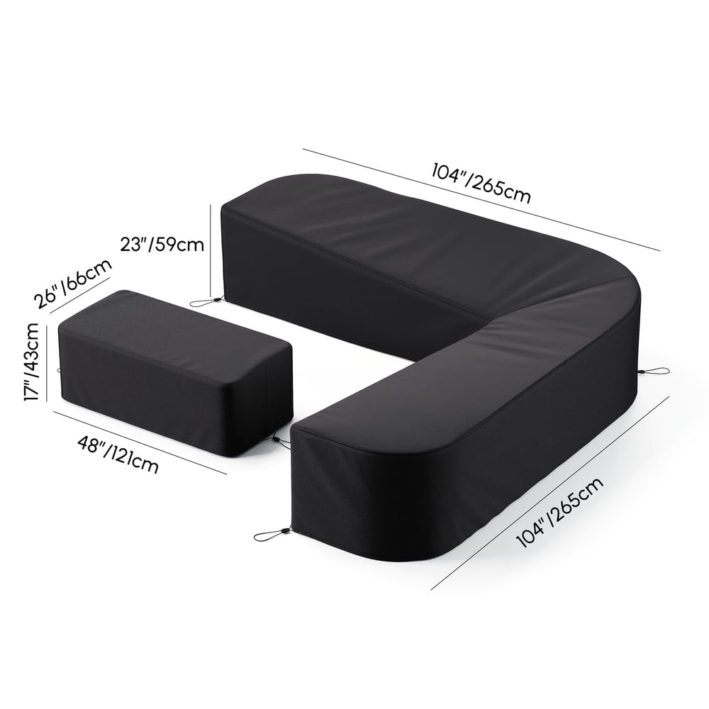 600D 2-Pieces Polyester Weatherproof Outdoor Patio Furniture Set Covers in Black weights dimensions image