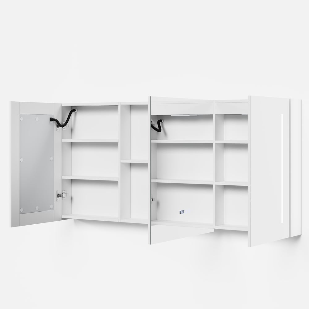 59" LED Bathroom Medicine Cabinet with Anti-Fog, Dimmable Tri-Color Lighting window image