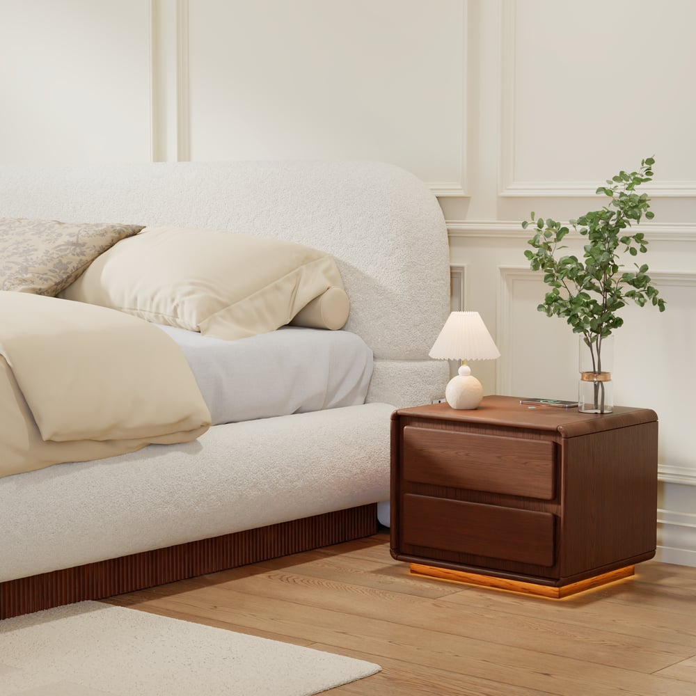 Haloa Walnut 2-Drawer LED Nightstand with Charging Station window image