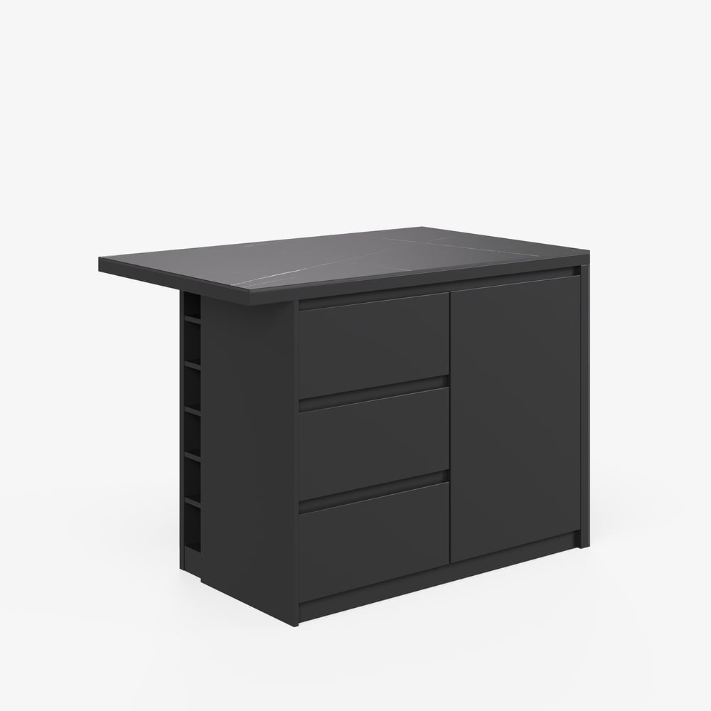 Modern 50" Matte Sintered Stone Kitchen Island with Storage, Black window image