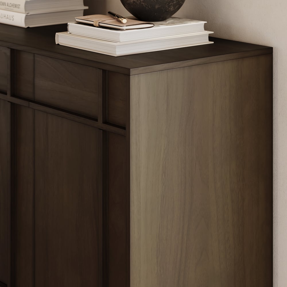 Panvyr Mid Century 60" Smoky Brown Wood Sideboard with Storage & Adjustable Shelves window image
