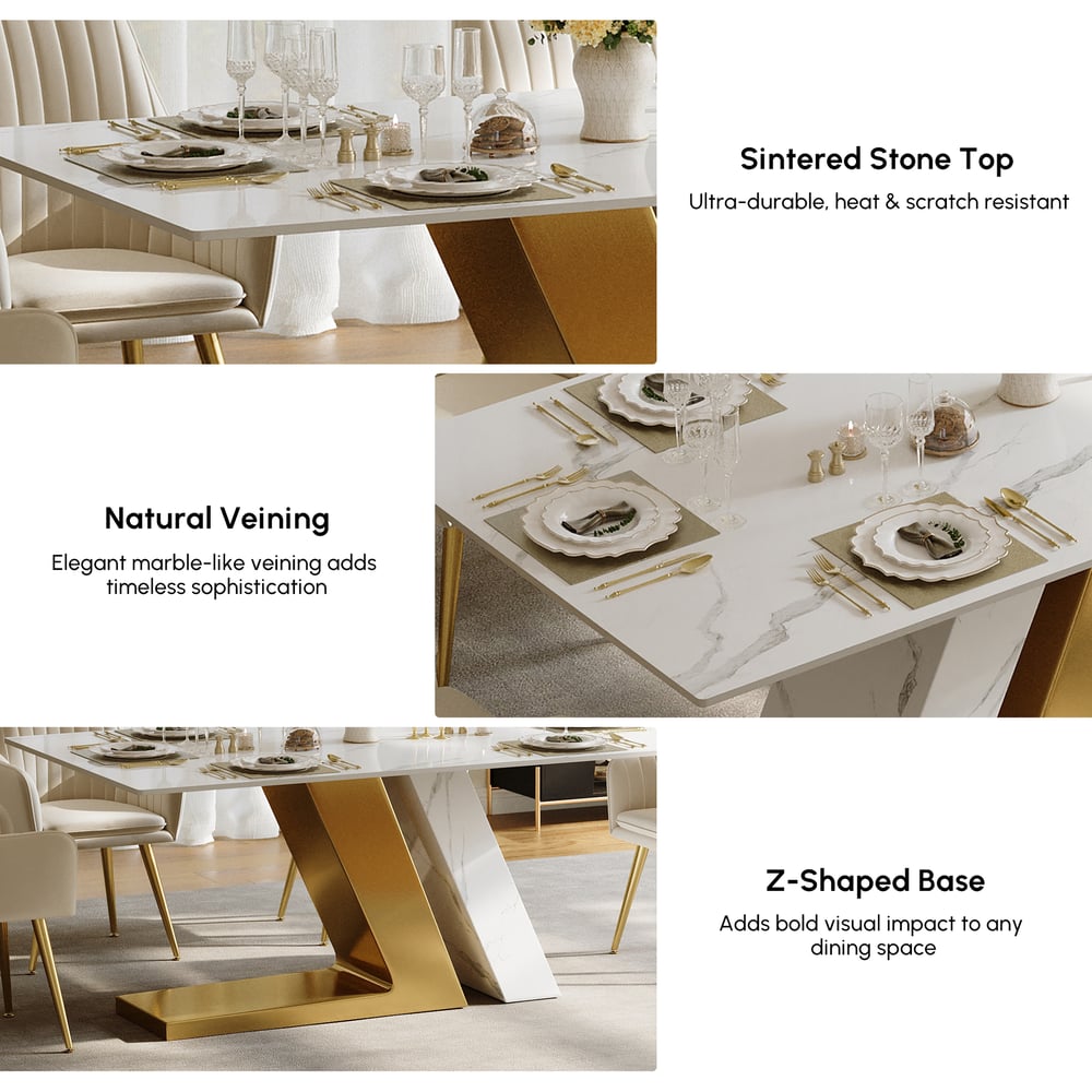 Dining Set 71" Modern Rectangle Sintered Stone Dining Table with 6 Chairs window image