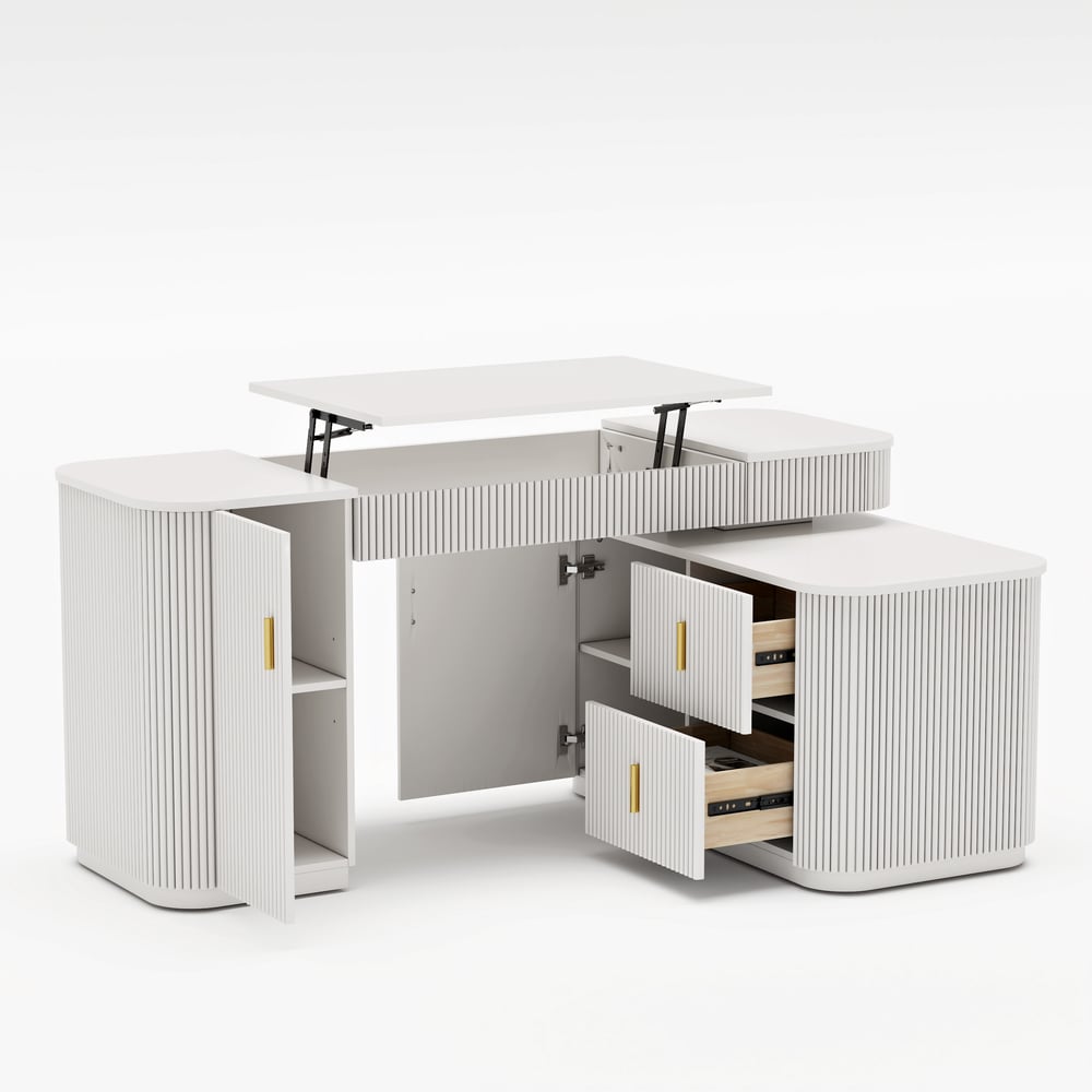Velign 65" L-Shape White Executive Desk with Right-Side Cabinet window image