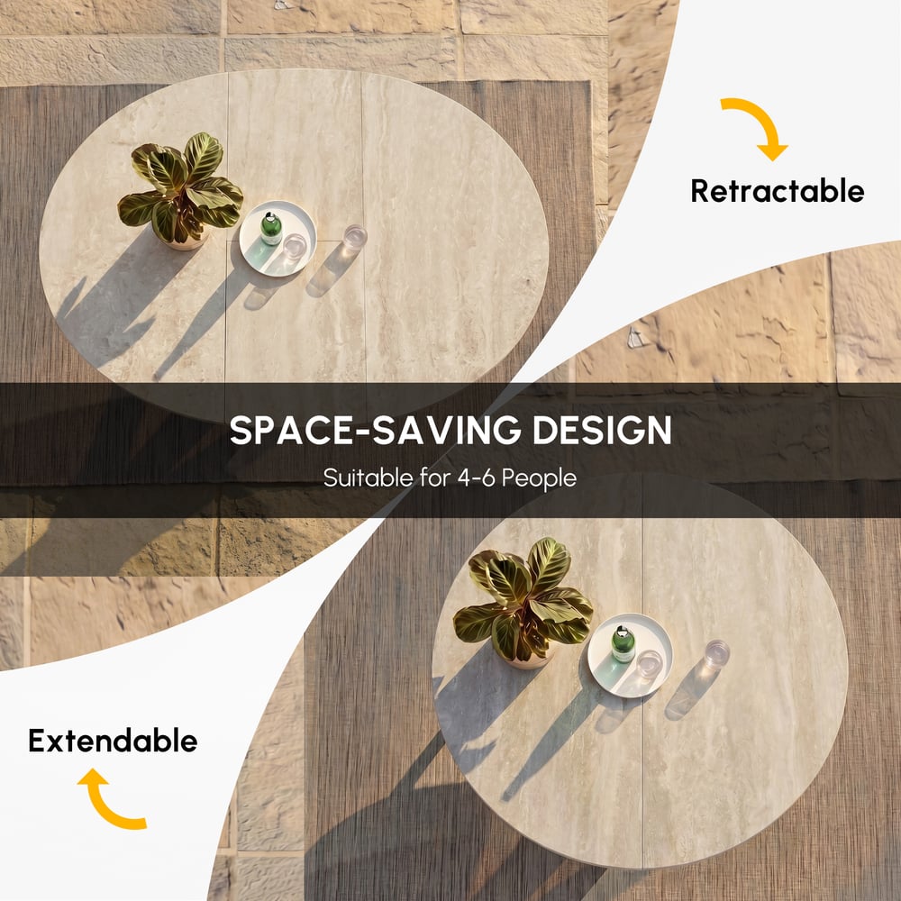 Outdoor Aluminum & Sintered Stone Extendable Dining Table in Sand window image