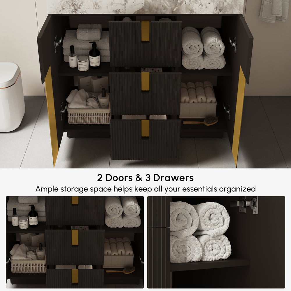 Meuble-lavabo simple autoportant Artis de 91cm avec dessus en pierre frittée image de fenêtre