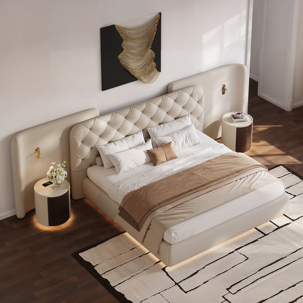 King Genuine Leather Wide Tufted Bedroom Set window image