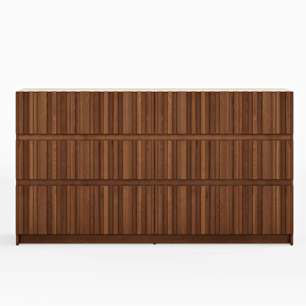 59" Walnut and Sintered Stone 6-Drawer Lighted Dresser window image