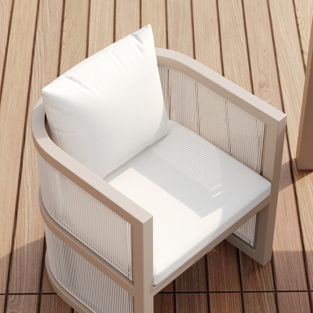 Wevar 2 Pieces Modern Aluminum & Ropes Outdoor Dining Chair Set in Sand & Oatmeal window image