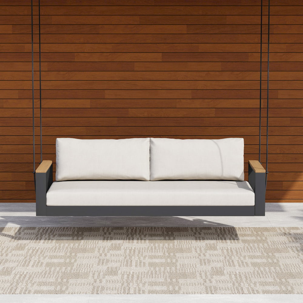 Tevara Outdoor 2-Seater Hanging Swing Sofa in Warm White with Cushion & Black Cover window image