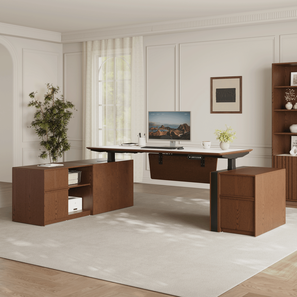 Modern 71" Modular Executive Standing Desk with Storage, Power Access & Memory Control window image