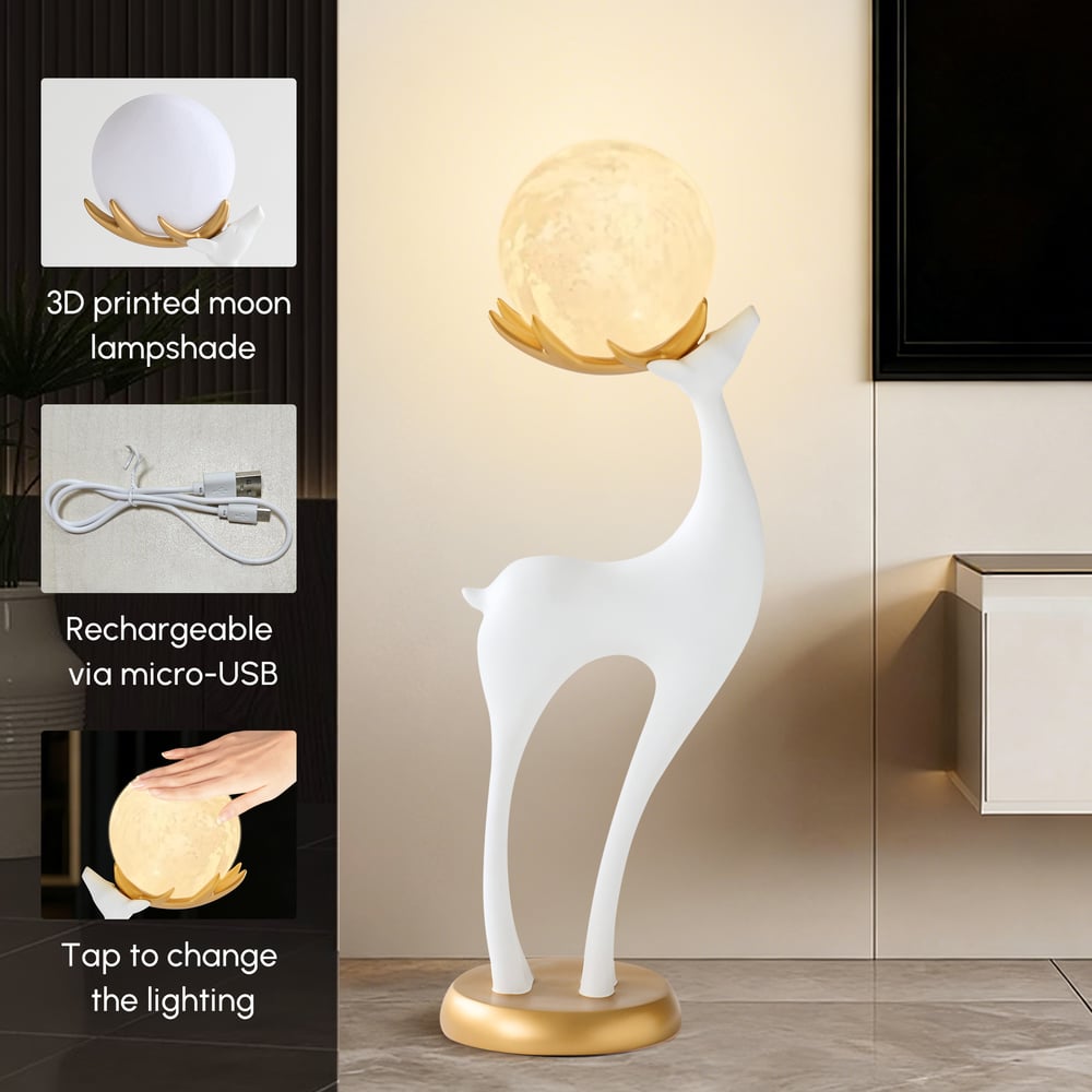 Lampadaire moderne en résine en forme de cerf avec télécommande – 76 cm de hauteur avec boule lumineuse image de fenêtre