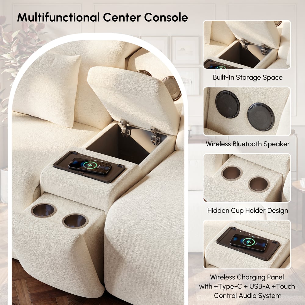 102" 2-Seater Chenille Dual-Motor Power Reclining Sofa with Multifunctional Center Console window image