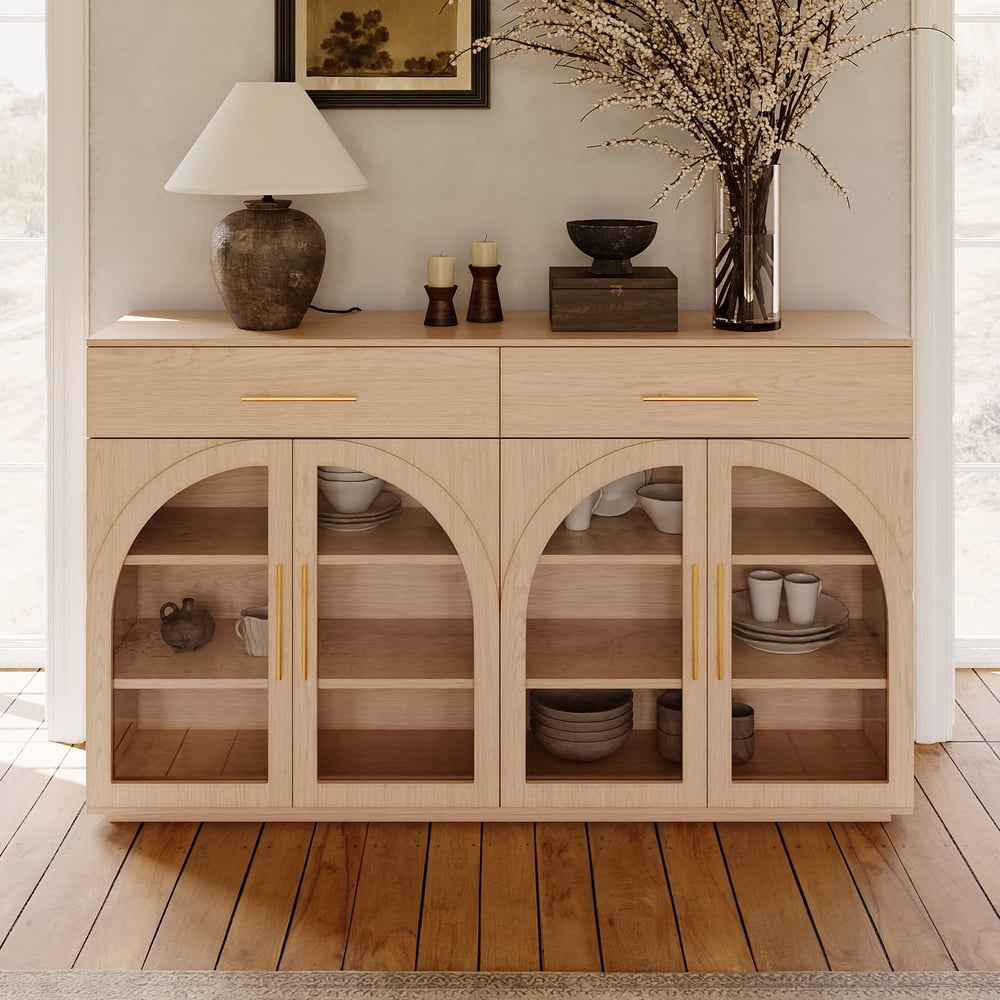Arune 63" Natural Wood Sideboard with Storage & LED Lights window image