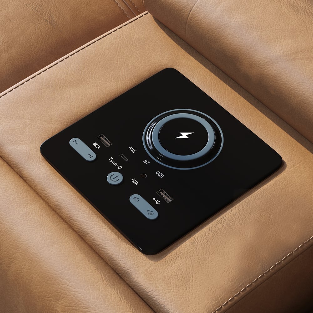 Genuine Leather Multifunction Media Console Power Reclining Sofa window image