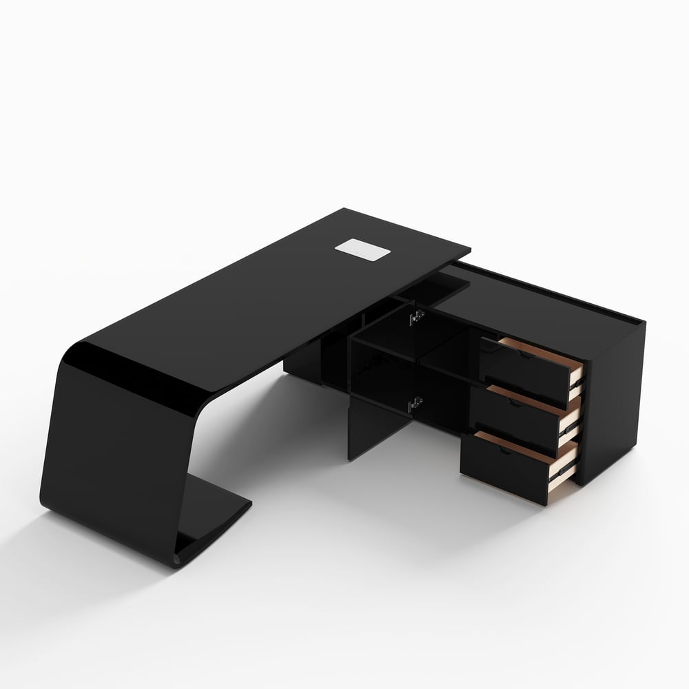 Modern 87" L-Shaped Right-Hand Executive Desk with Storage window image